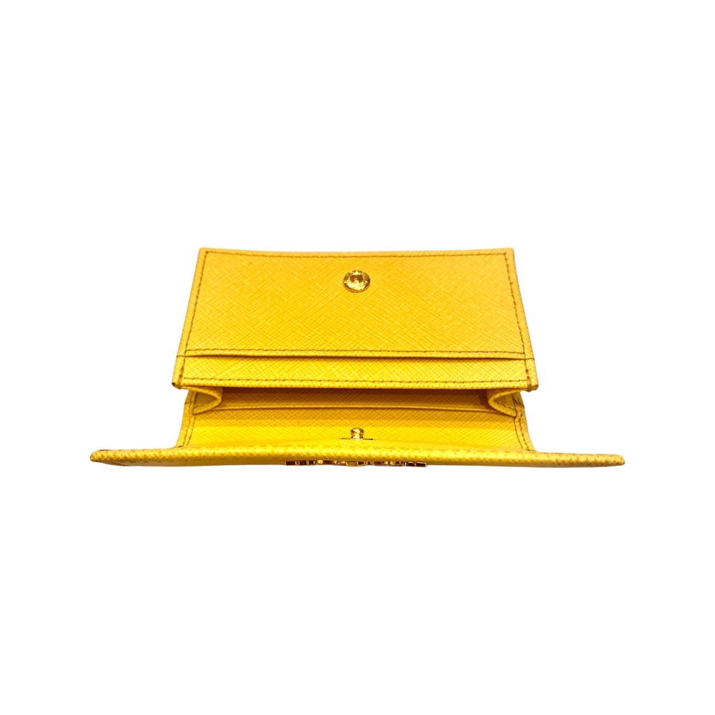 Prada Prada Saffiano Yellow Leather Card Case Wallet - Detail 1
