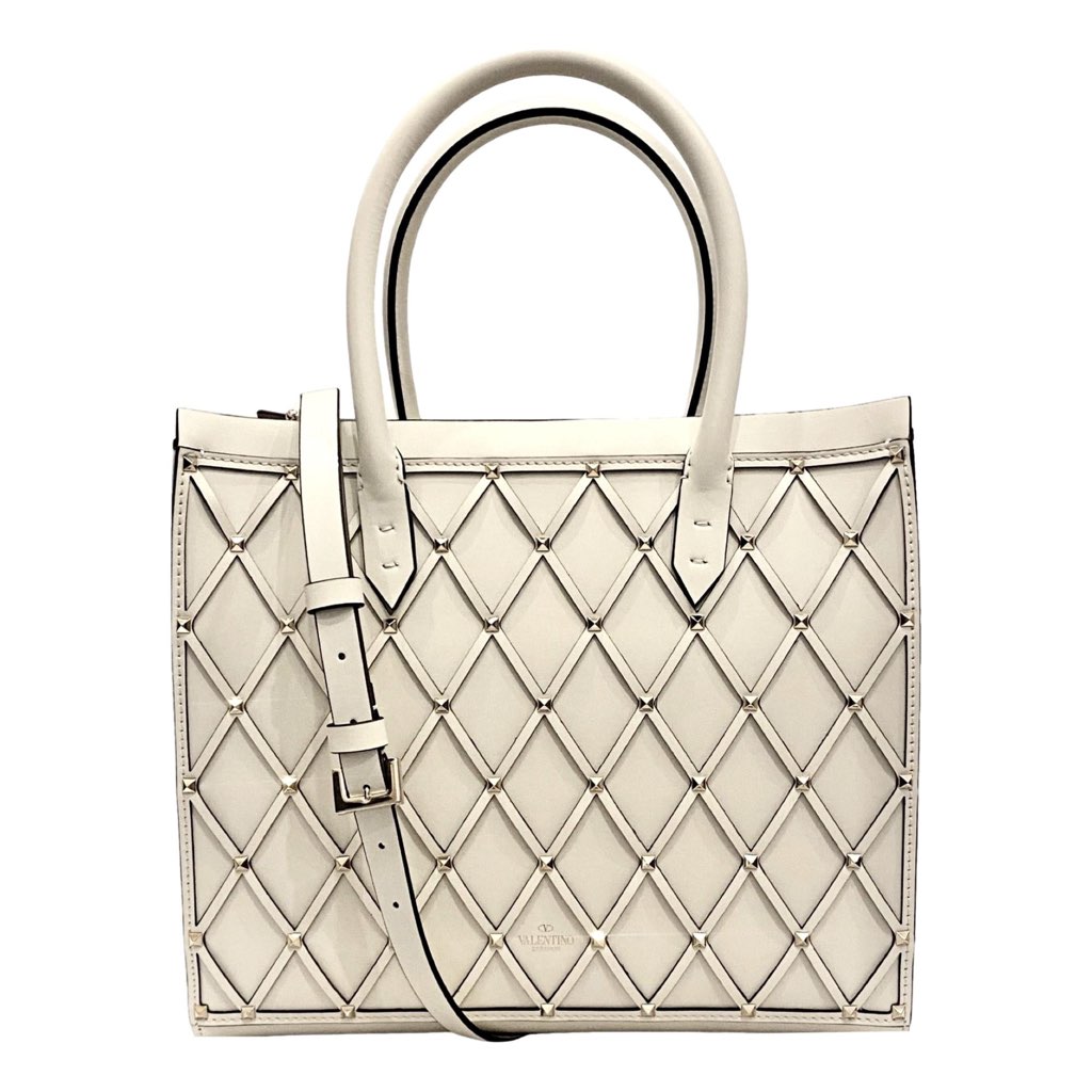 Valentino Garavani Valentino Garavani Beehive Lattice Ivory Studded Leather Crossbody Tote