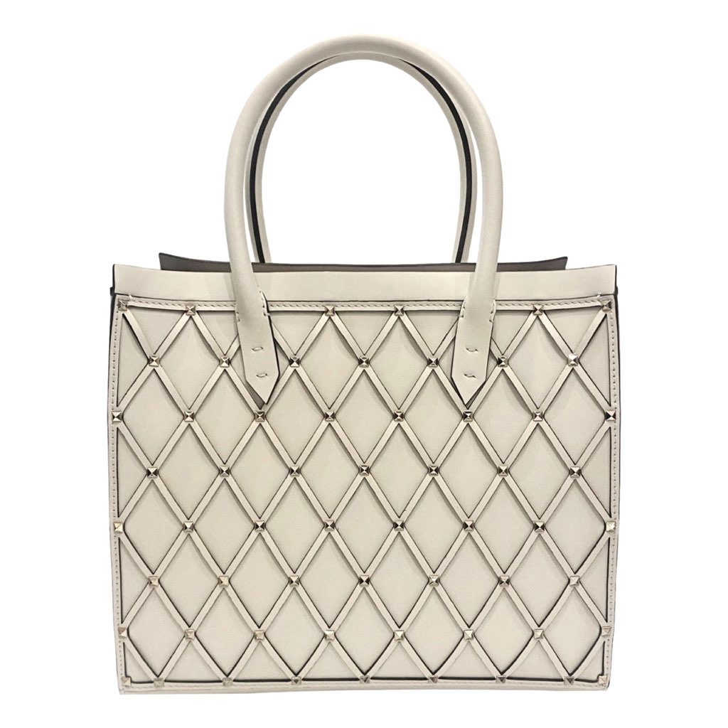 Valentino Garavani Valentino Garavani Beehive Lattice Ivory Studded Leather Crossbody Tote - Back view