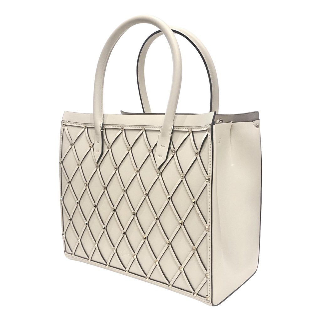 Valentino Garavani Valentino Garavani Beehive Lattice Ivory Studded Leather Crossbody Tote - Image 6