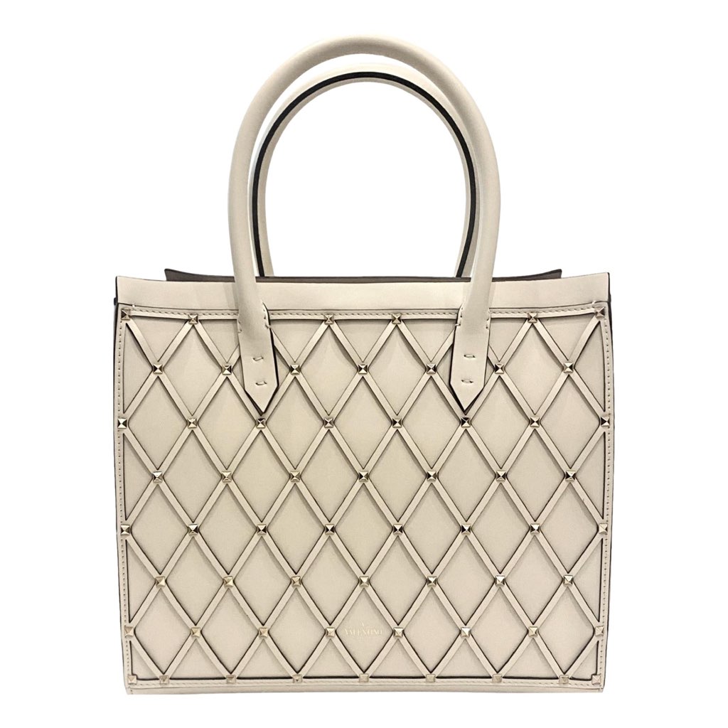 Valentino Garavani Valentino Garavani Beehive Lattice Ivory Studded Leather Crossbody Tote - Side view