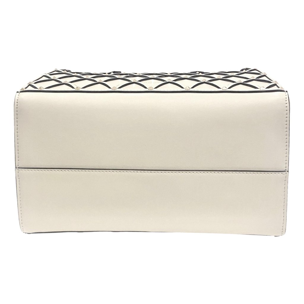 Valentino Garavani Valentino Garavani Beehive Lattice Ivory Studded Leather Crossbody Tote - Detail 1