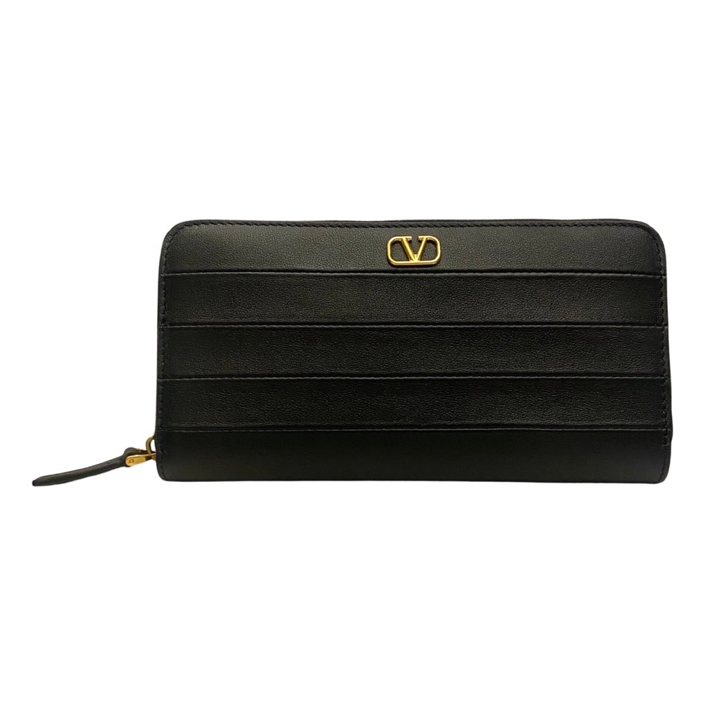 Valentino Garavani Valentino Garavani Diary Lines Black Grain Leather Zip-Around Long Wallet