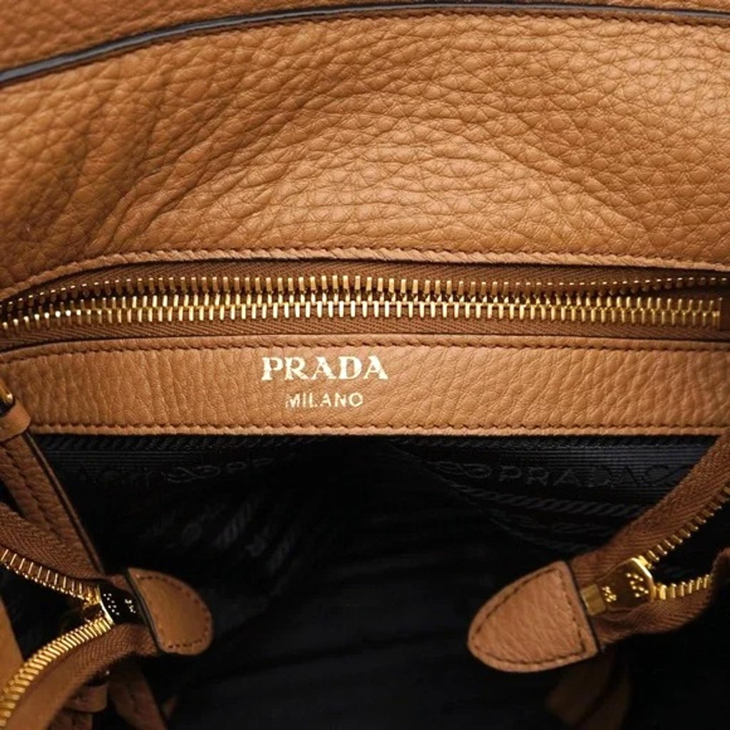 Prada Prada Vitello Phenix Bucket Crossbody Bag Caramel Brown Web Strap - Detail 1