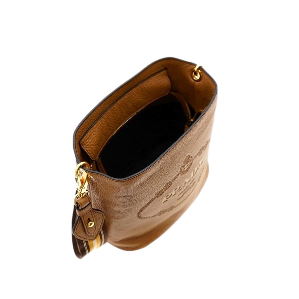 Prada Prada Vitello Phenix Bucket Crossbody Bag Caramel Brown Web Strap - Detail 2