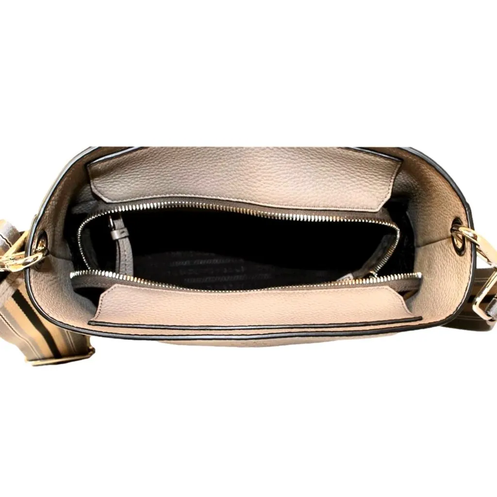 Prada Vitello Phenix Cammeo Leather Stripe Strap Bucket Bag Beige Leather Never worn, with tag - Model View