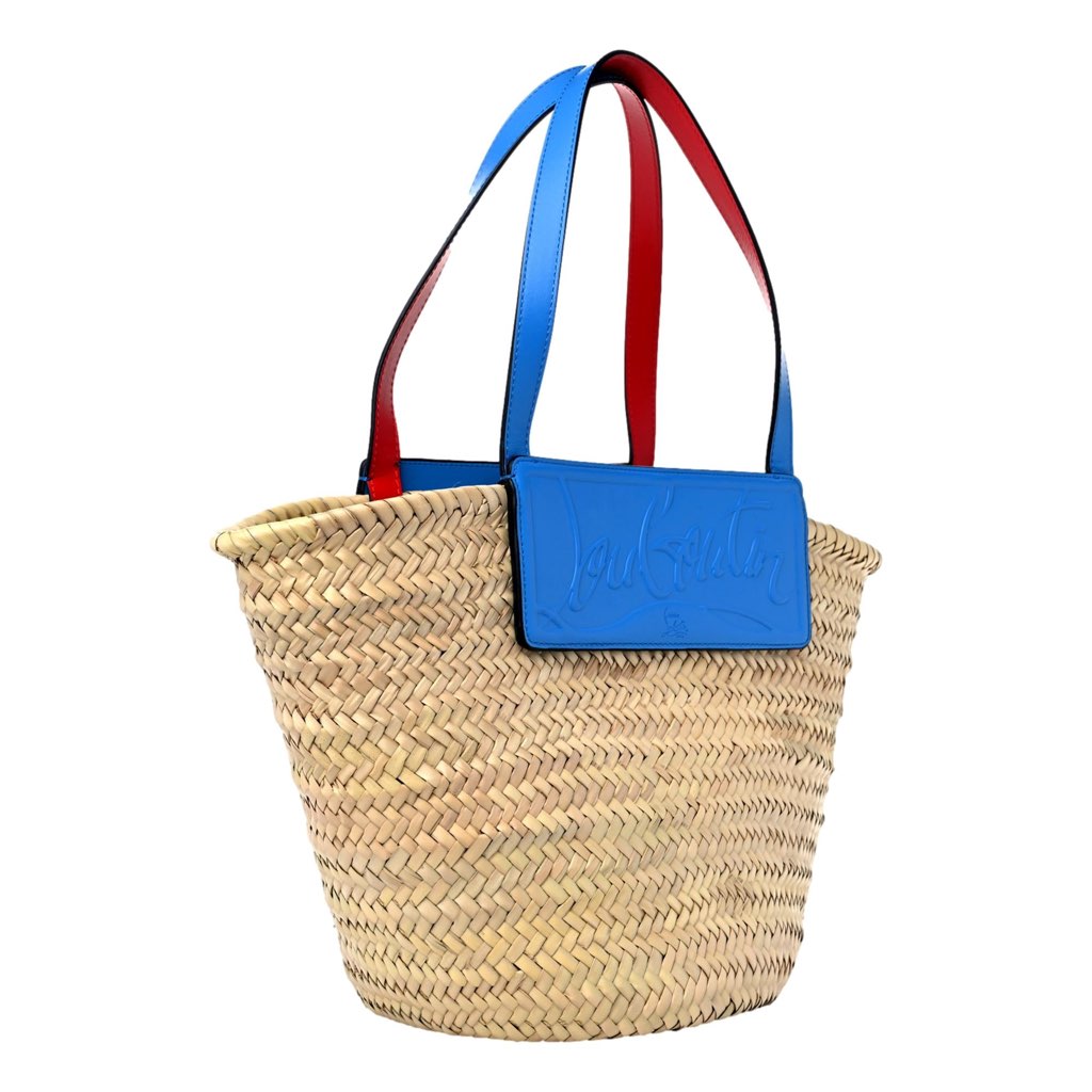 Christian Louboutin Christian Louboutin Loubishore Blue Woven Raffia Large Tote Bag - Back view