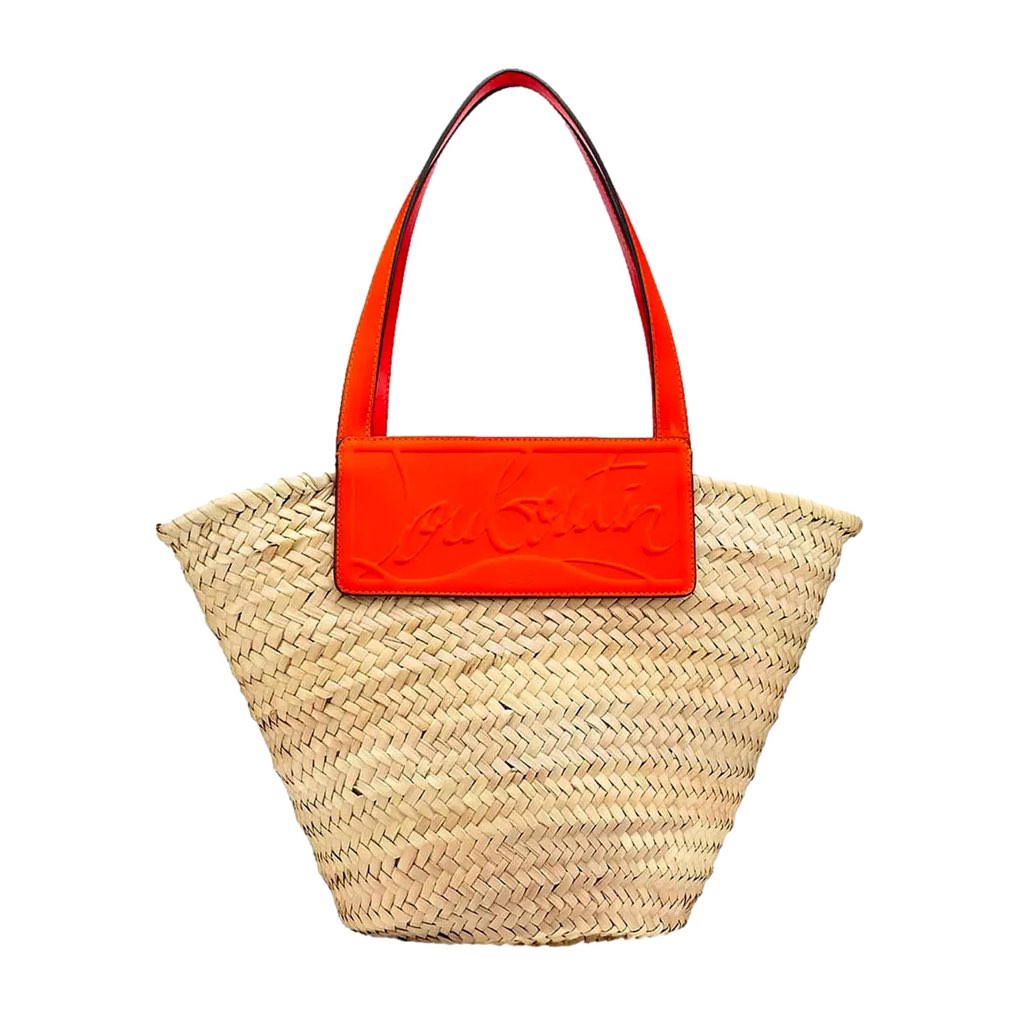 Christian Louboutin Christian Louboutin Loubishore Orange Woven Raffia Large Tote Bag