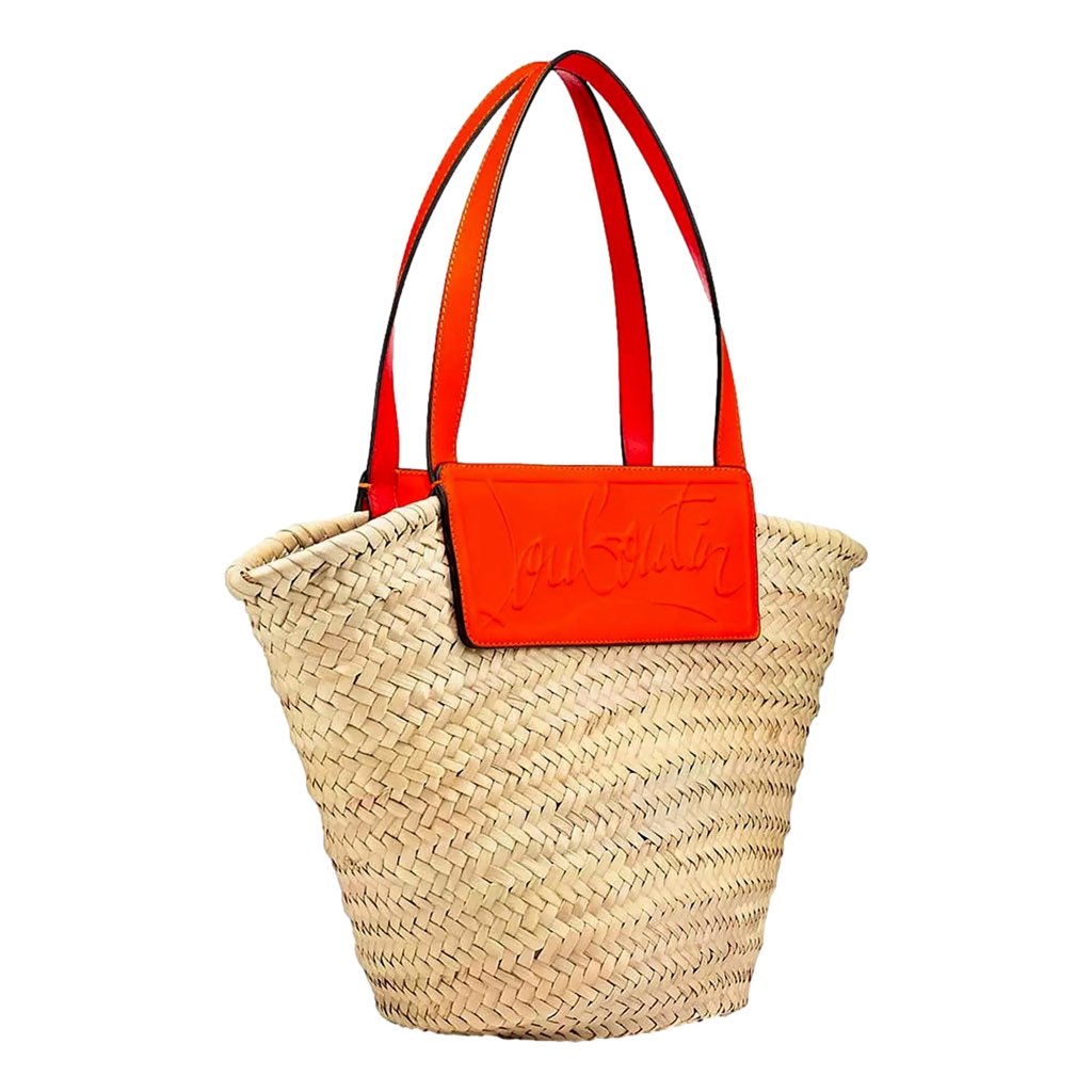 Christian Louboutin Christian Louboutin Loubishore Orange Woven Raffia Large Tote Bag - Back view