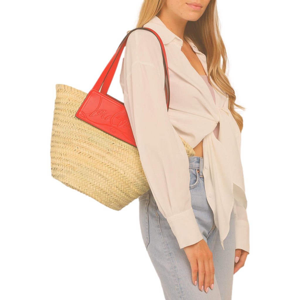 Christian Louboutin Christian Louboutin Loubishore Orange Woven Raffia Large Tote Bag - Image 6