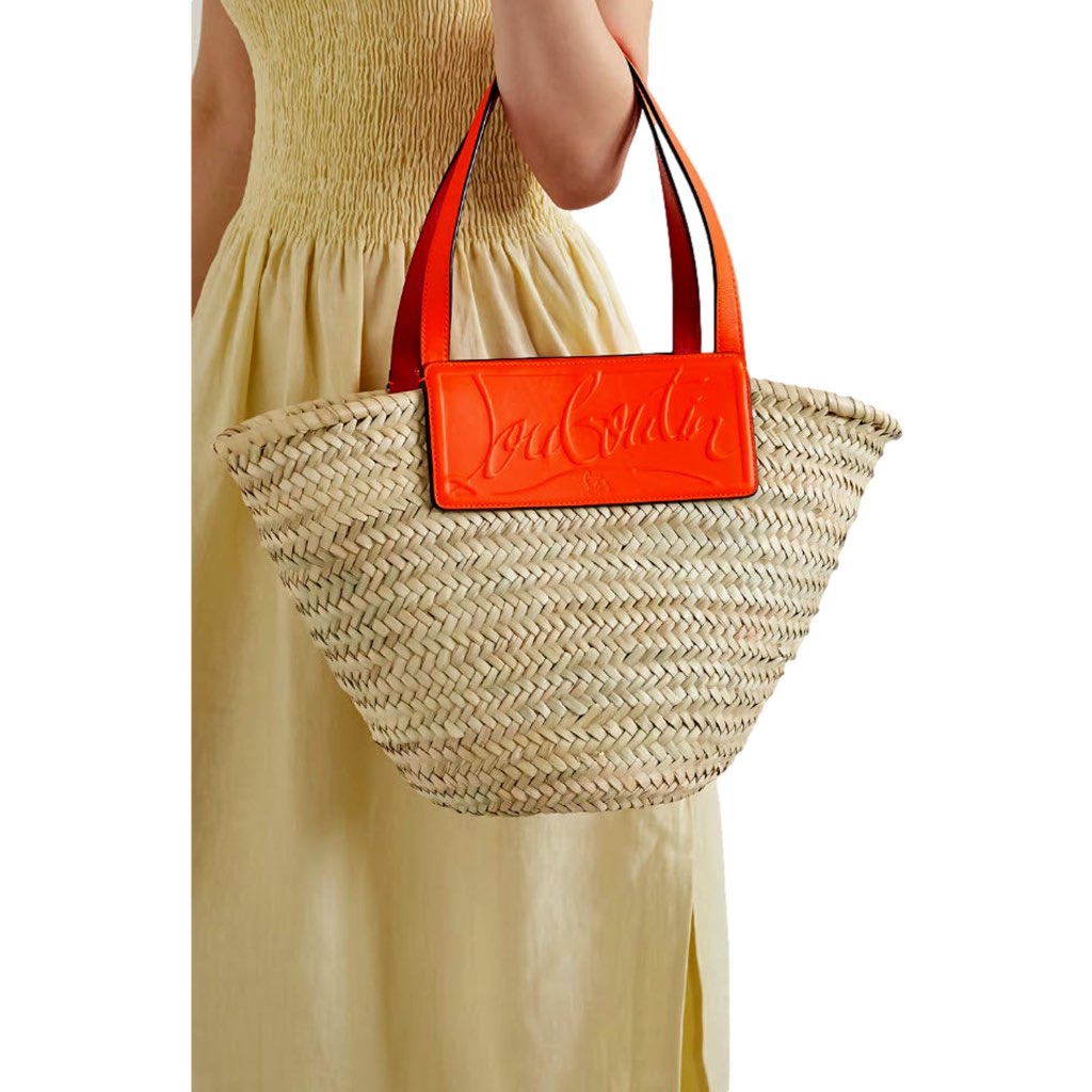 Christian Louboutin Christian Louboutin Loubishore Orange Woven Raffia Large Tote Bag - Image 10