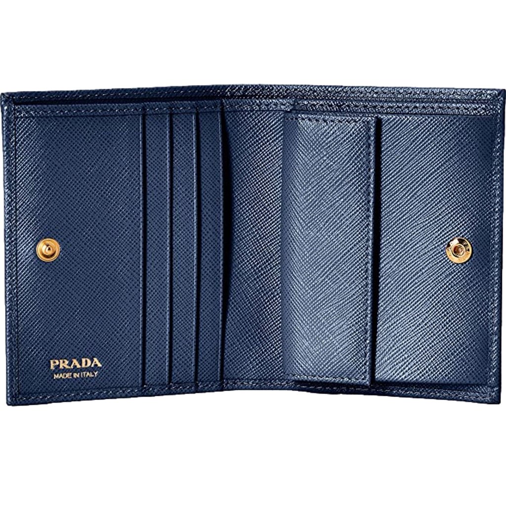 Prada Prada Saffiano Baltico Blue Leather Gold Logo Bifold Snap Wallet - Image 6