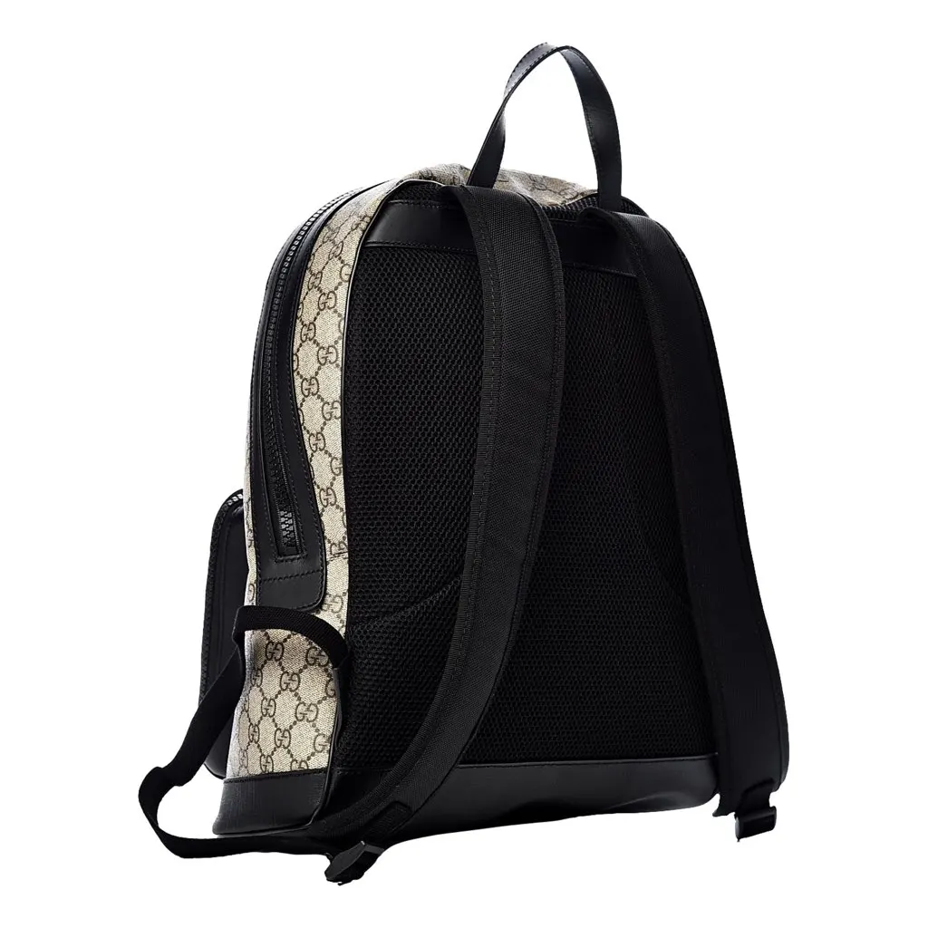 Gucci GG Supreme Canvas and Black Trim Backpack 406370 Beige Canvas Never worn, with tag - Back View