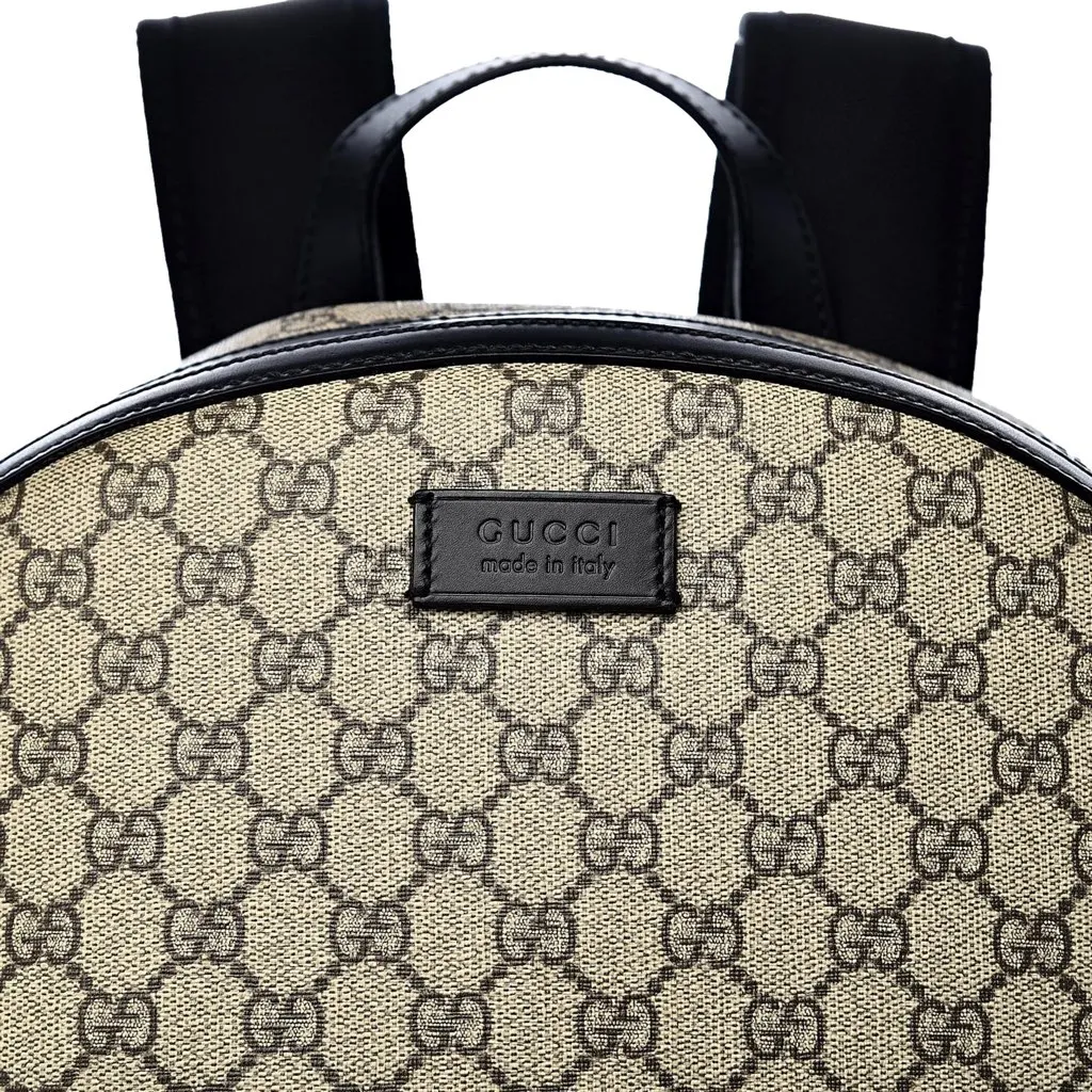 Gucci GG Supreme Canvas and Black Trim Backpack 406370 Beige Canvas Never worn, with tag - Model View