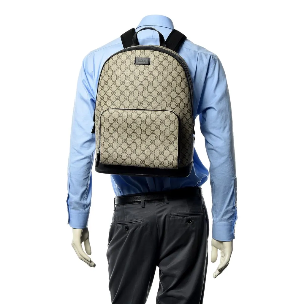 Gucci GG Supreme Canvas and Black Trim Backpack 406370 Beige Canvas Never worn, with tag - Box View