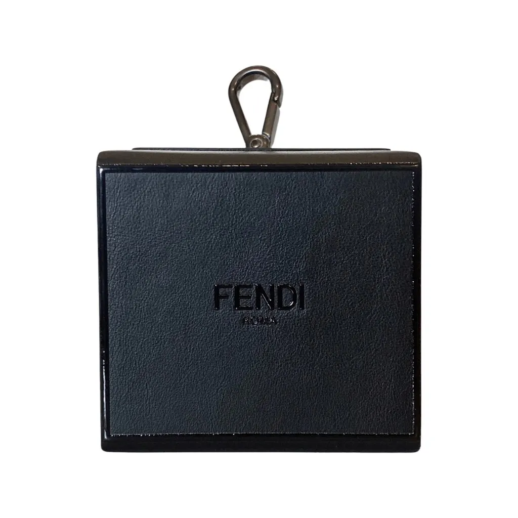 Fendi Roma Mini Box Black Leather Key Ring Charm Black Never worn, with tag - Front View