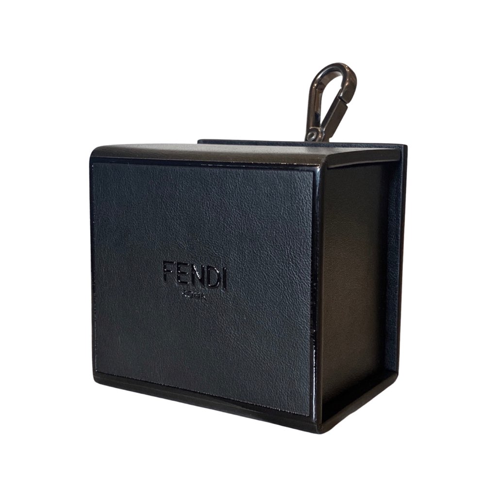 Fendi Fendi Roma Mini Box Black Leather Key Ring Charm - Back view