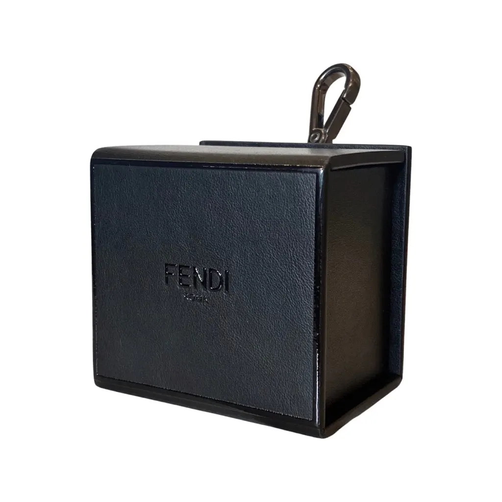 Fendi Roma Mini Box Black Leather Key Ring Charm Black Never worn, with tag - Back View