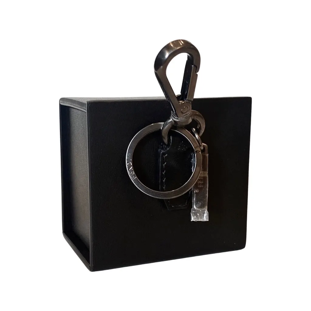 Fendi Roma Mini Box Black Leather Key Ring Charm Black Never worn, with tag - Model View