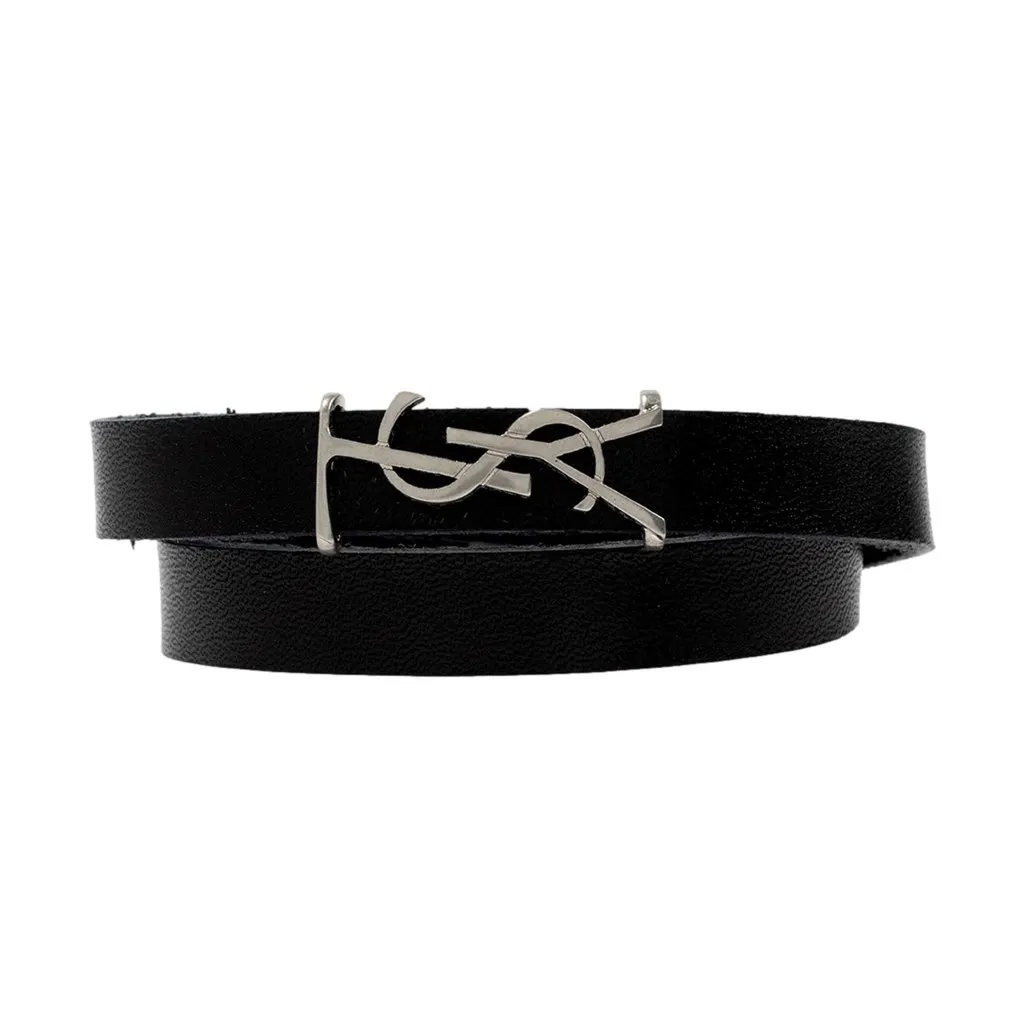 Saint Laurent Monogram Black Leather Bracelet Black Leather Never worn, with tag - Front View