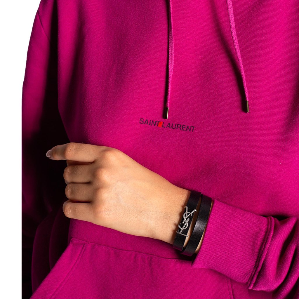 Saint Laurent Saint Laurent Monogram Black Leather Bracelet - Back view