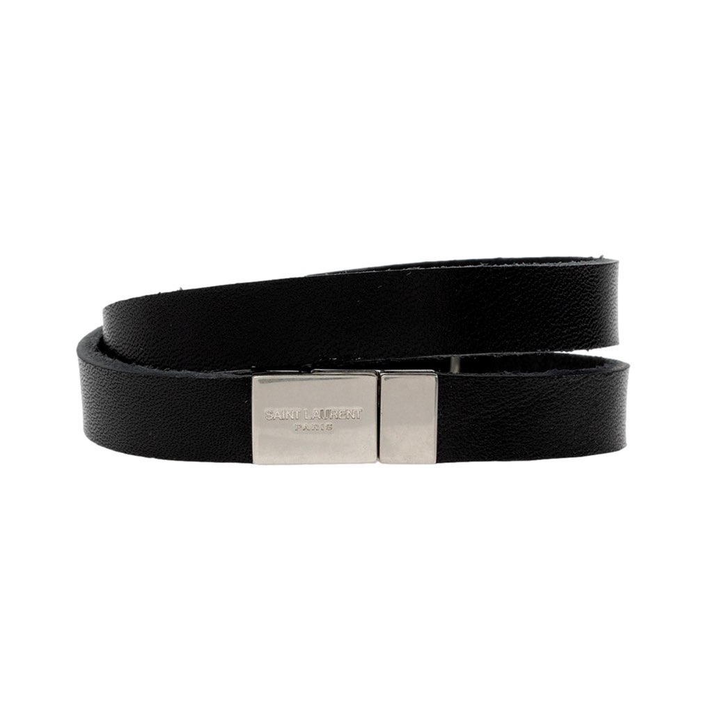 Saint Laurent Saint Laurent Monogram Black Leather Bracelet - Image 6