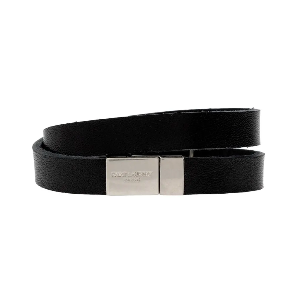Saint Laurent Monogram Black Leather Bracelet Black Leather Never worn, with tag - Inside View