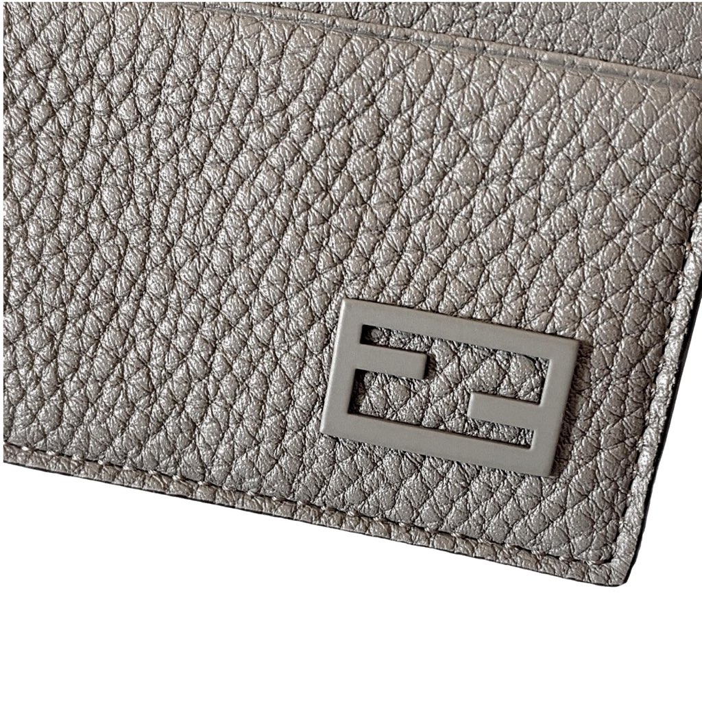 Fendi Fendi Baguette Grey and Yellow Grained Leather Card Case Wallet - Back view