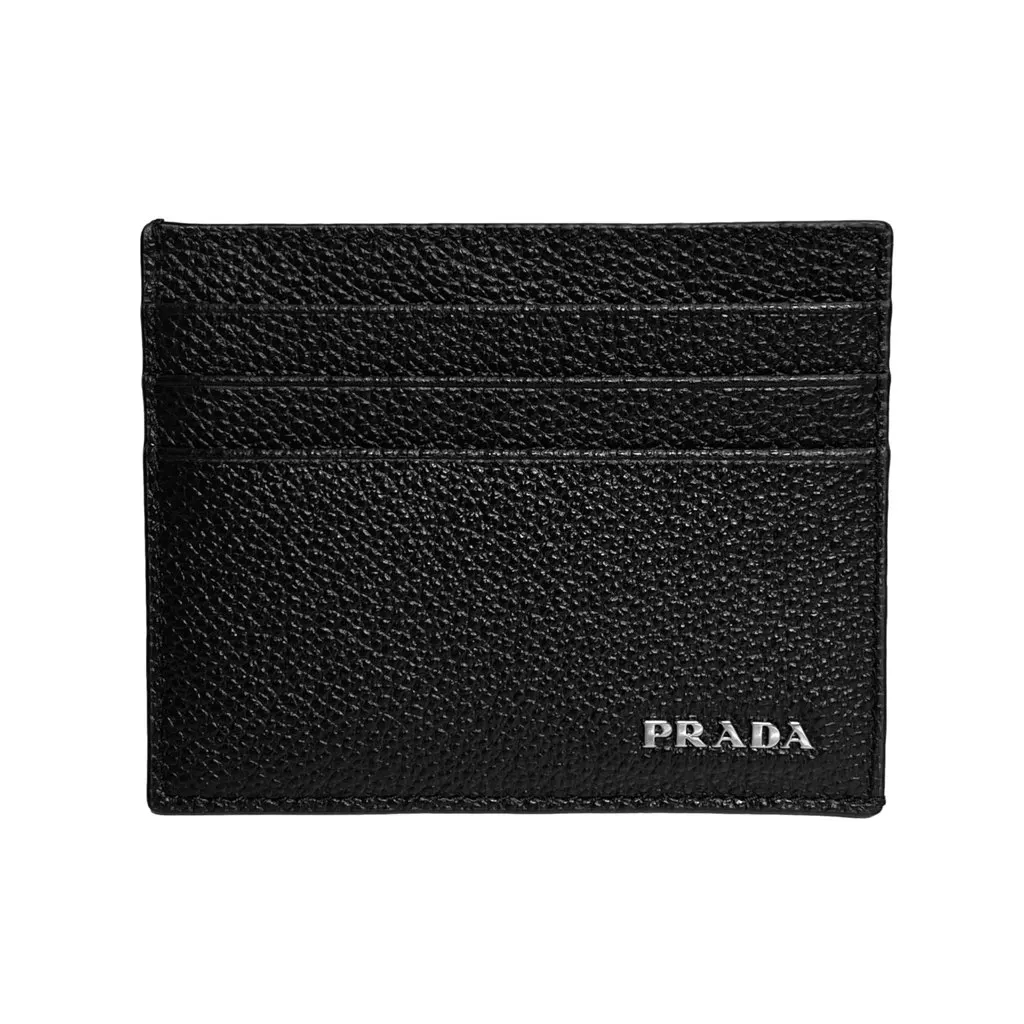 Prada Vitello Micro Grain Leather Black Card Holder Wallet Black Leather Never worn, with tag - Front View