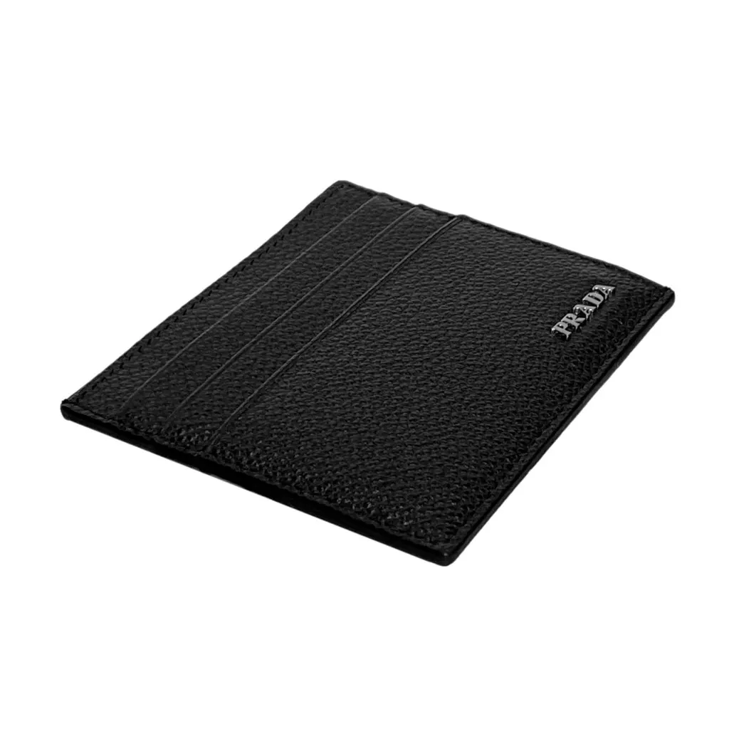 Prada Vitello Micro Grain Leather Black Card Holder Wallet Black Leather Never worn, with tag - Inside View