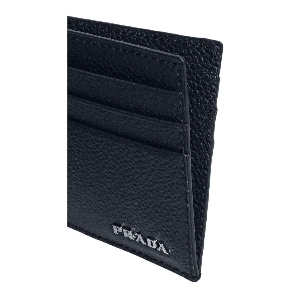 Prada Prada Vitello Micro Grain Leather Black Card Holder Wallet - Side view