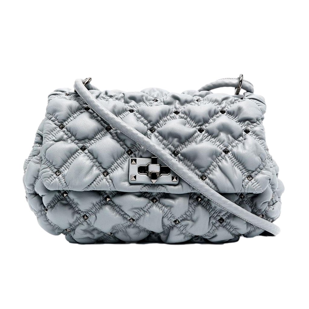 Valentino Garavani Valentino Garavani Spikeme Gray Studded Leather Medium Crossbody Bag