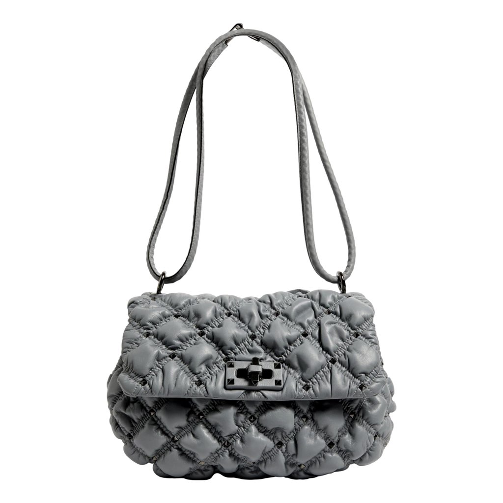 Valentino Garavani Valentino Garavani Spikeme Gray Studded Leather Medium Crossbody Bag - Back view