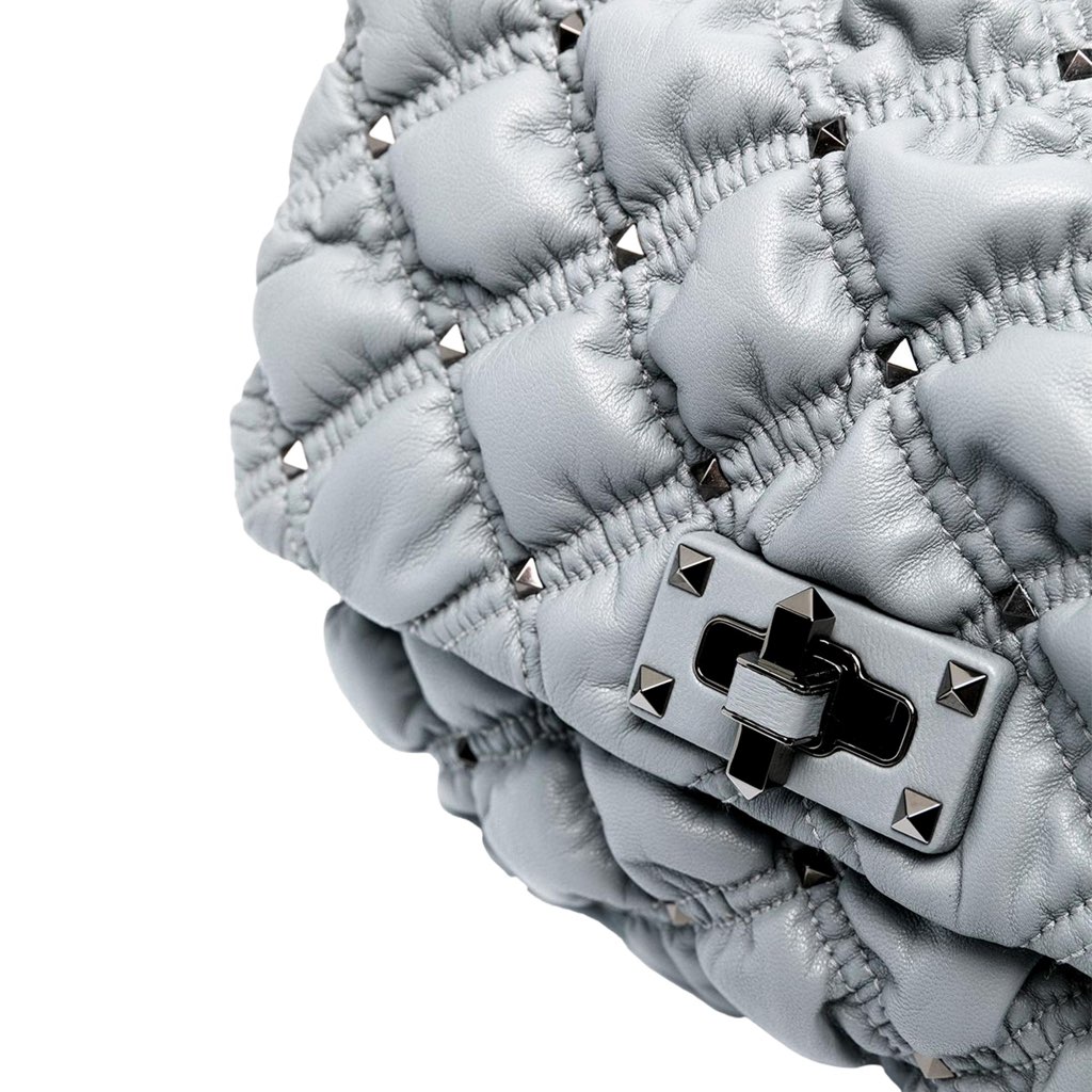 Valentino Garavani Valentino Garavani Spikeme Gray Studded Leather Medium Crossbody Bag - Side view