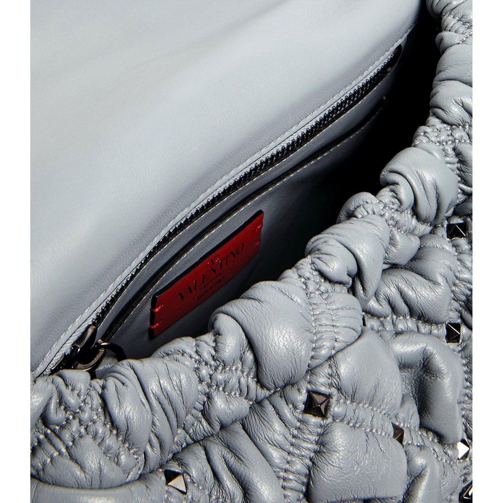 Valentino Garavani Valentino Garavani Spikeme Gray Studded Leather Medium Crossbody Bag - Detail 1