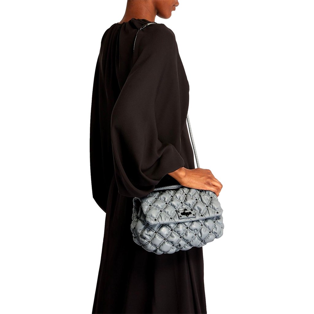 Valentino Garavani Valentino Garavani Spikeme Gray Studded Leather Medium Crossbody Bag - Image 11