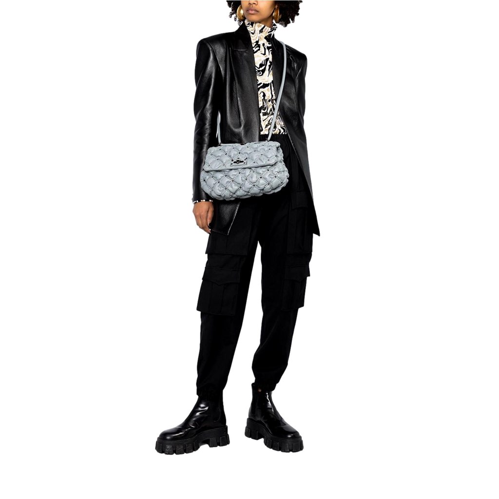 Valentino Garavani Valentino Garavani Spikeme Gray Studded Leather Medium Crossbody Bag - Image 12