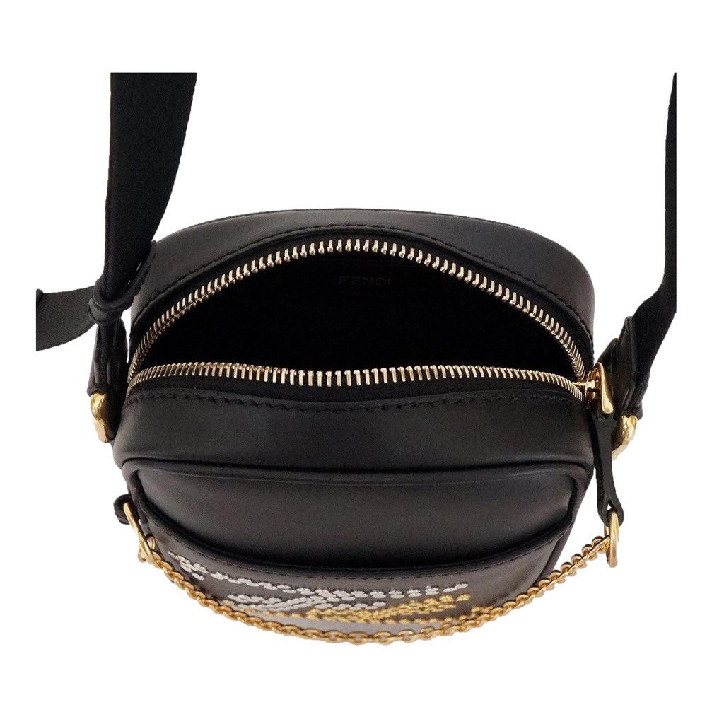 Fendi Fendi Karligraphy Studded Black Leather Small Crossbody Bag - Image 6