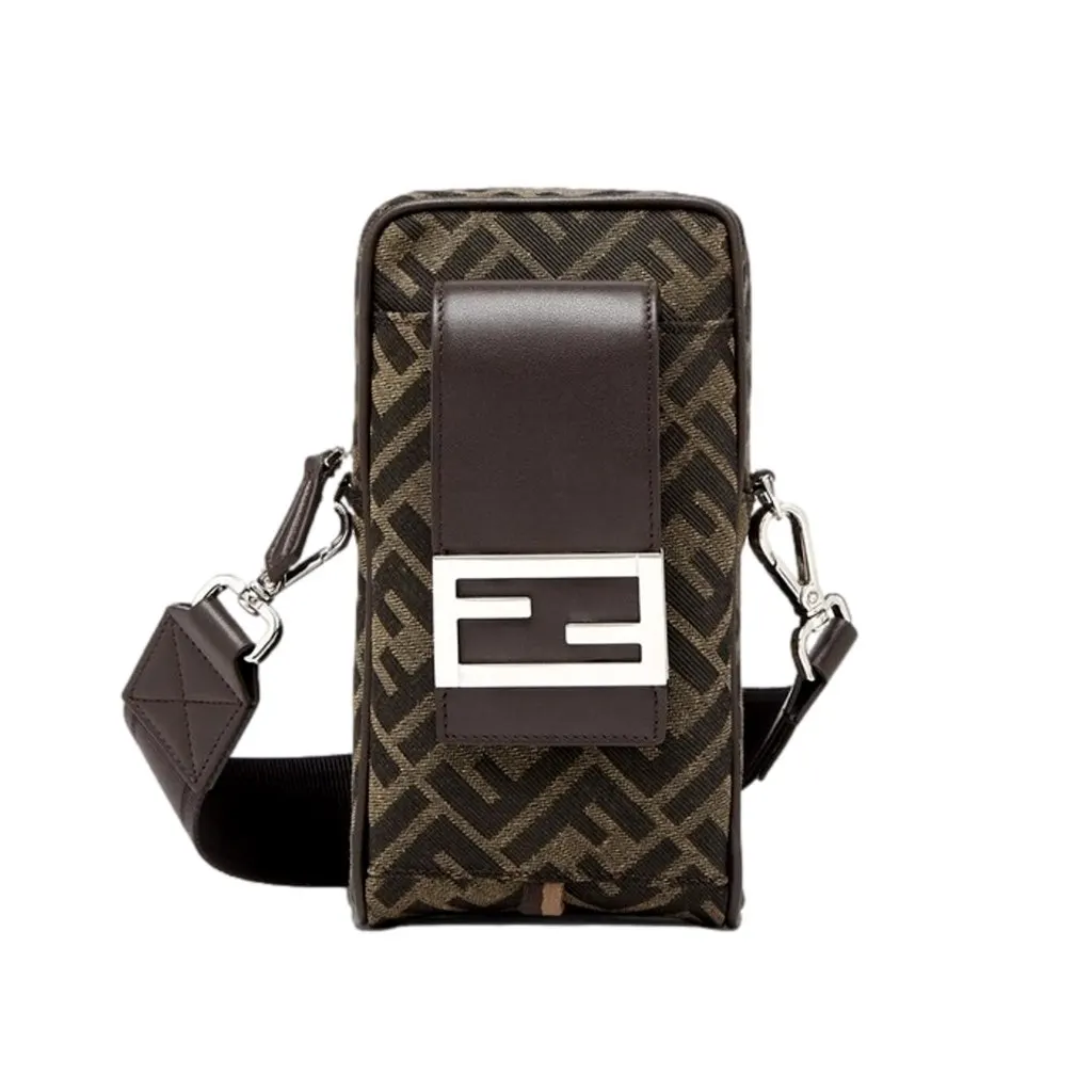 Fendi Baguette Brown Zucca Canvas Phone Holder Crossbody Bag Brown Canvas Never worn, with tag - Front View