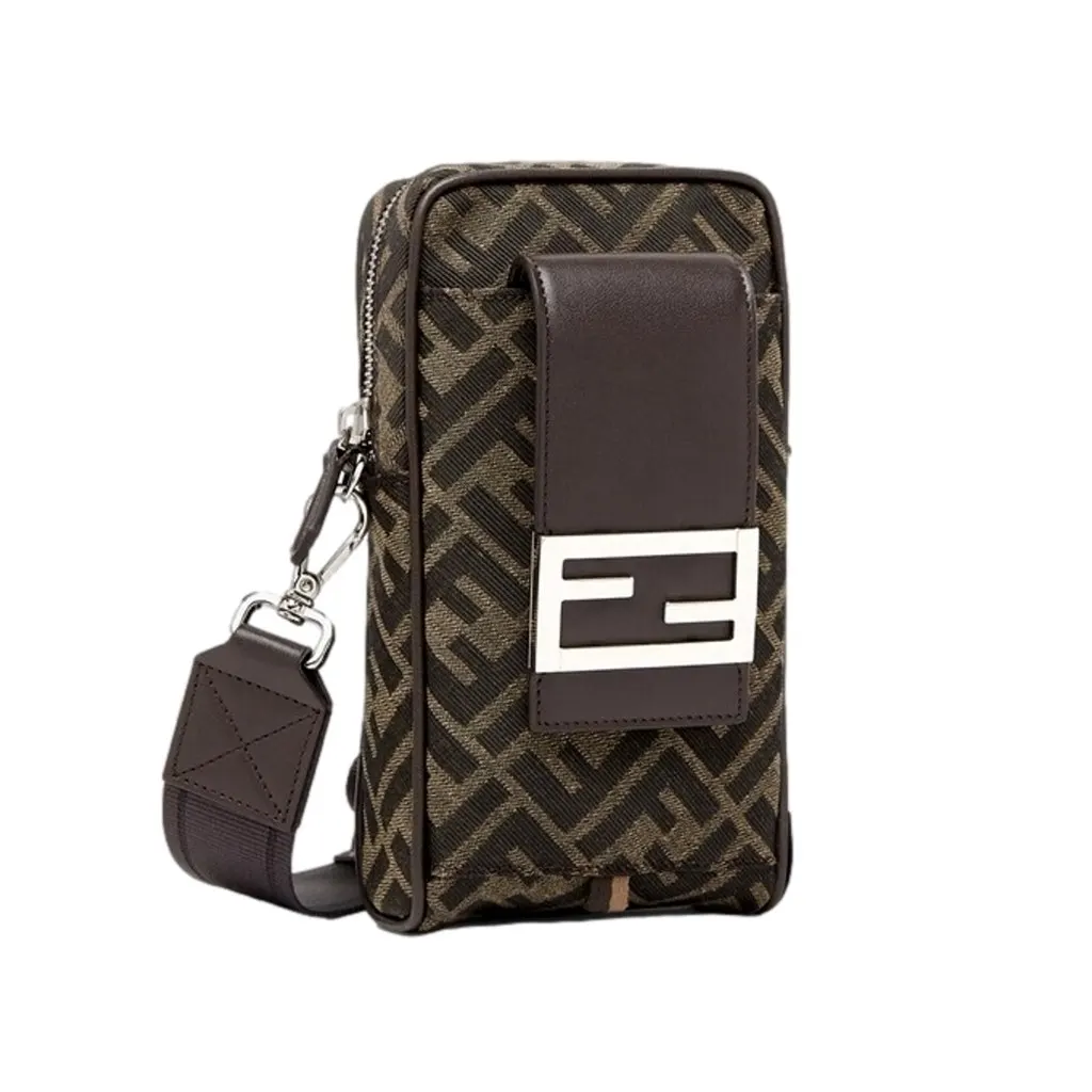 Fendi Baguette Brown Zucca Canvas Phone Holder Crossbody Bag Brown Canvas Never worn, with tag - Back View