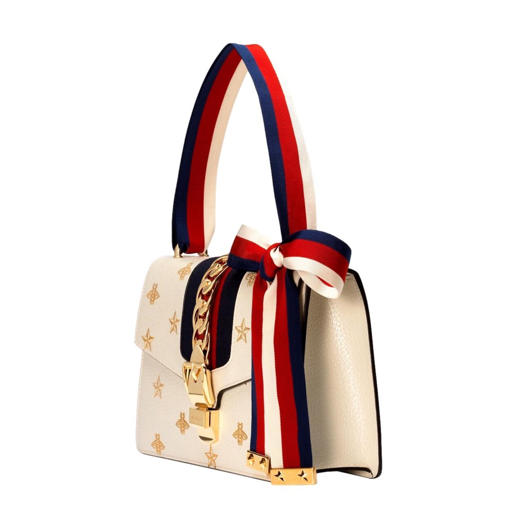 Gucci Gucci Sylvie Bee Star Ivory Leather Shoulder Bag - Detail 1