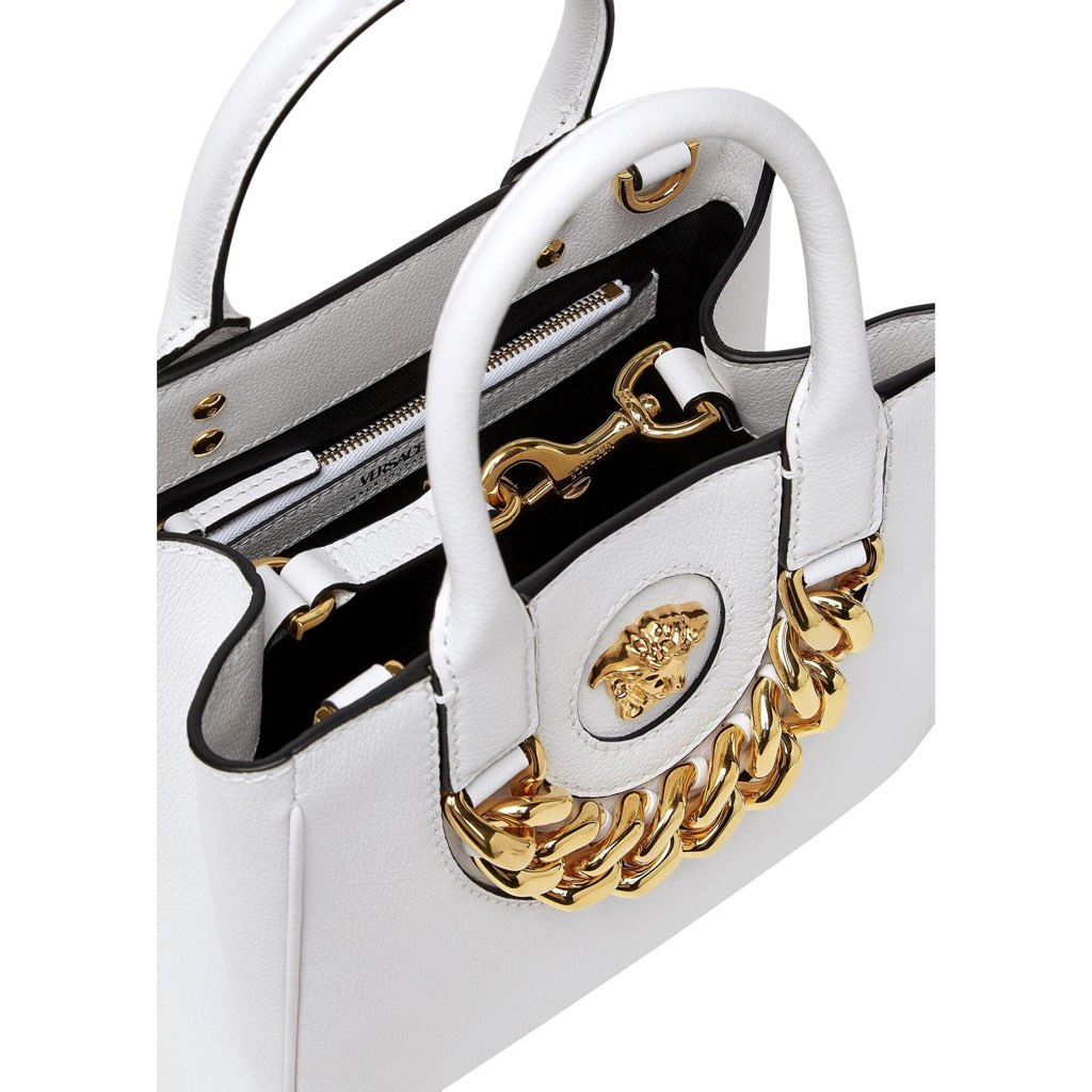 Versace Versace La Medusa Gold Plaque White Leather Small Crossbody Tote Bag - 4