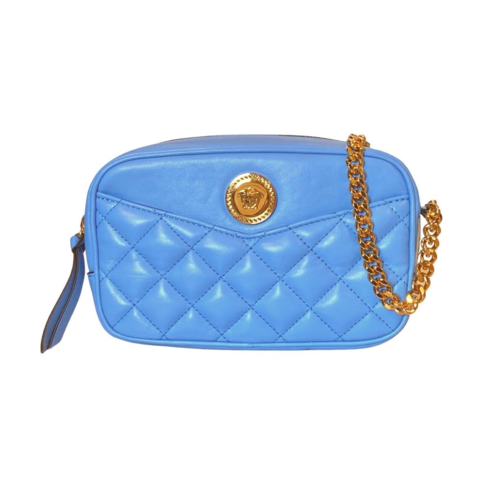 Versace Versace La Medusa Blue Quilted Small Camera Crossbody Bag