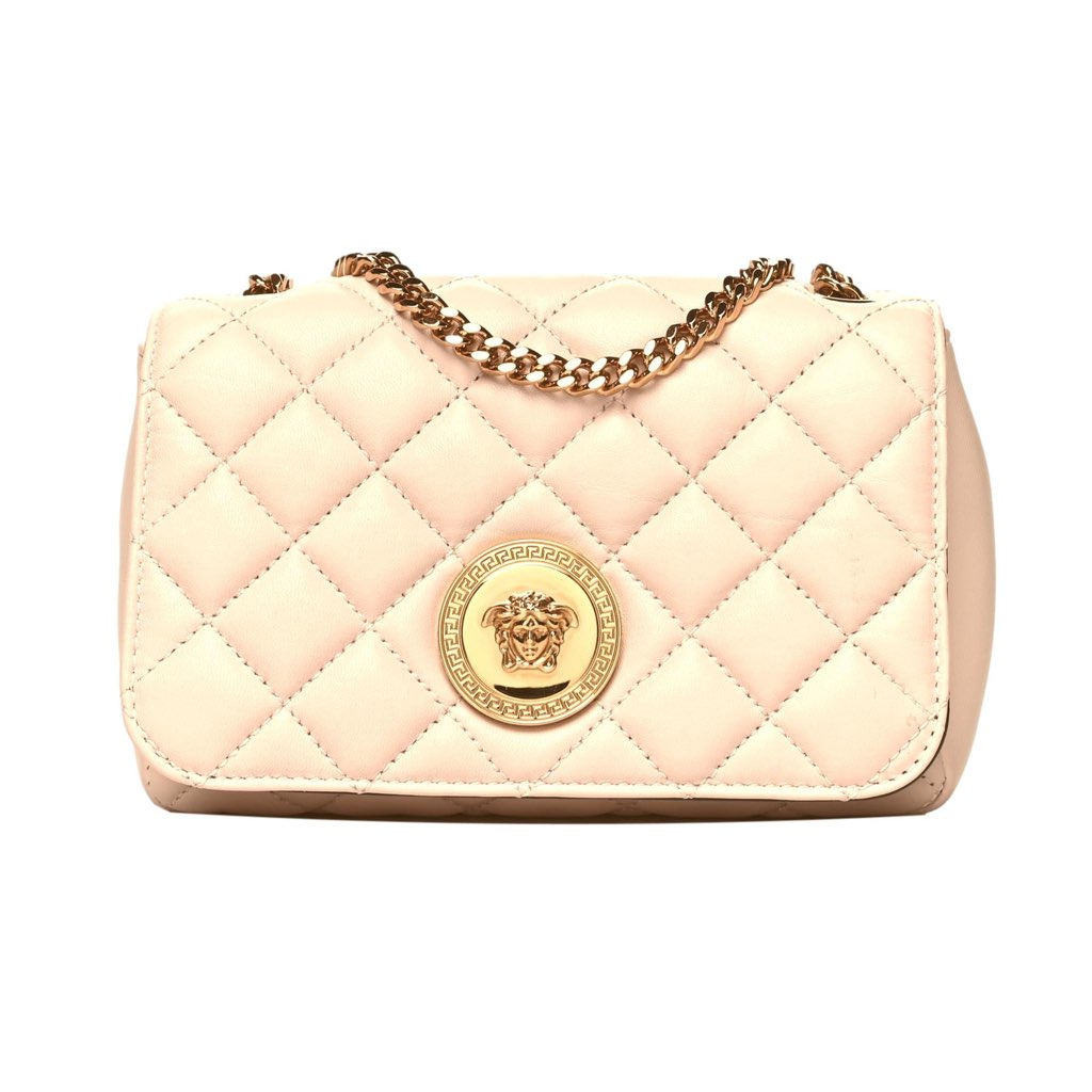 Versace Versace La Medusa Nappa Quilted Beige Leather Chain Small Crossbody Bag