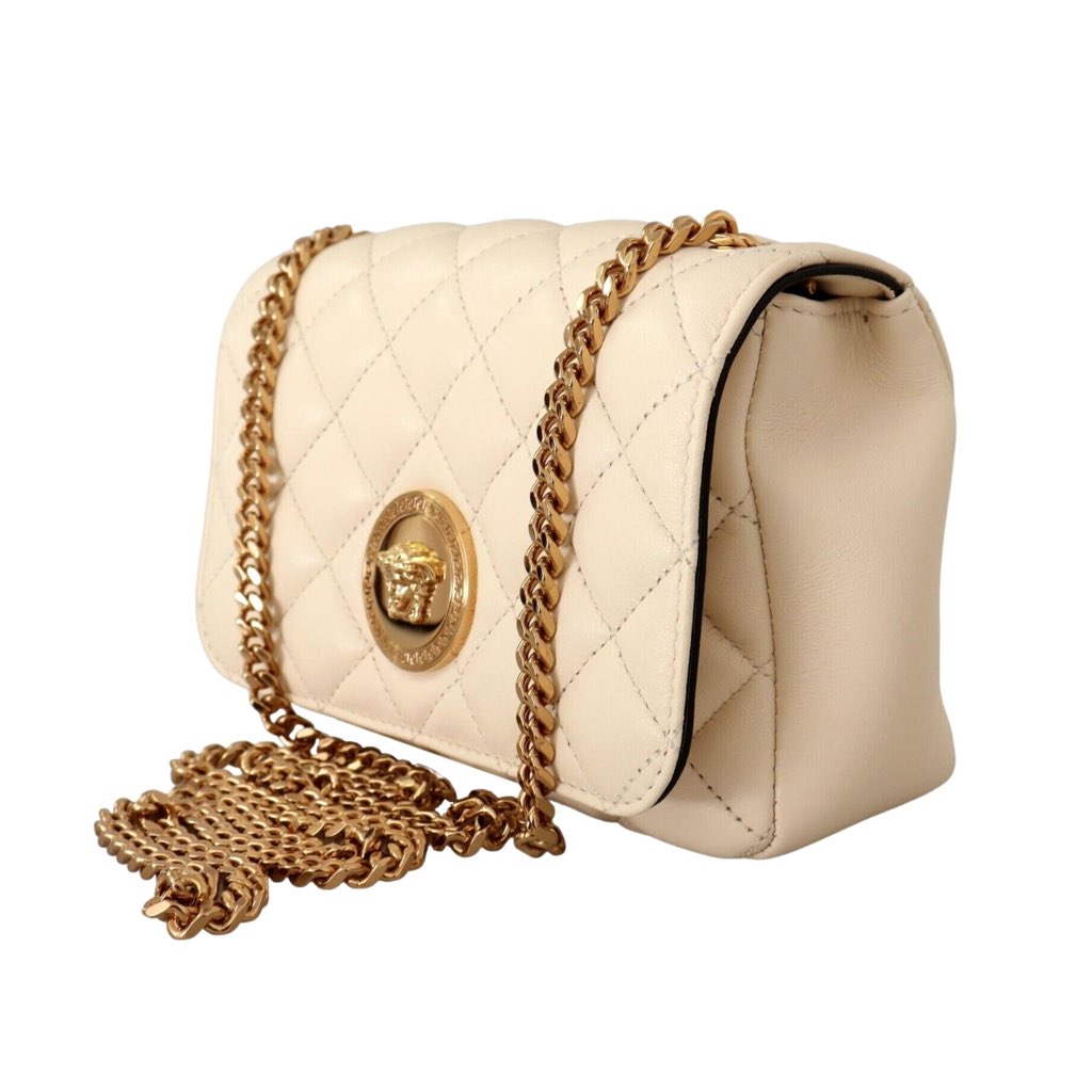 Versace Versace La Medusa Nappa Quilted Beige Leather Chain Small Crossbody Bag - Back view