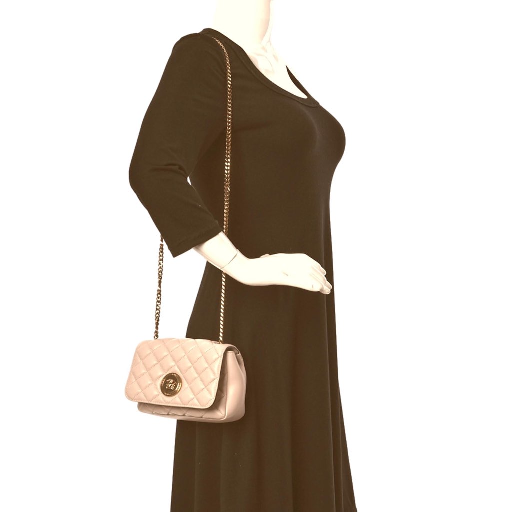 Versace Versace La Medusa Nappa Quilted Beige Leather Chain Small Crossbody Bag - 4