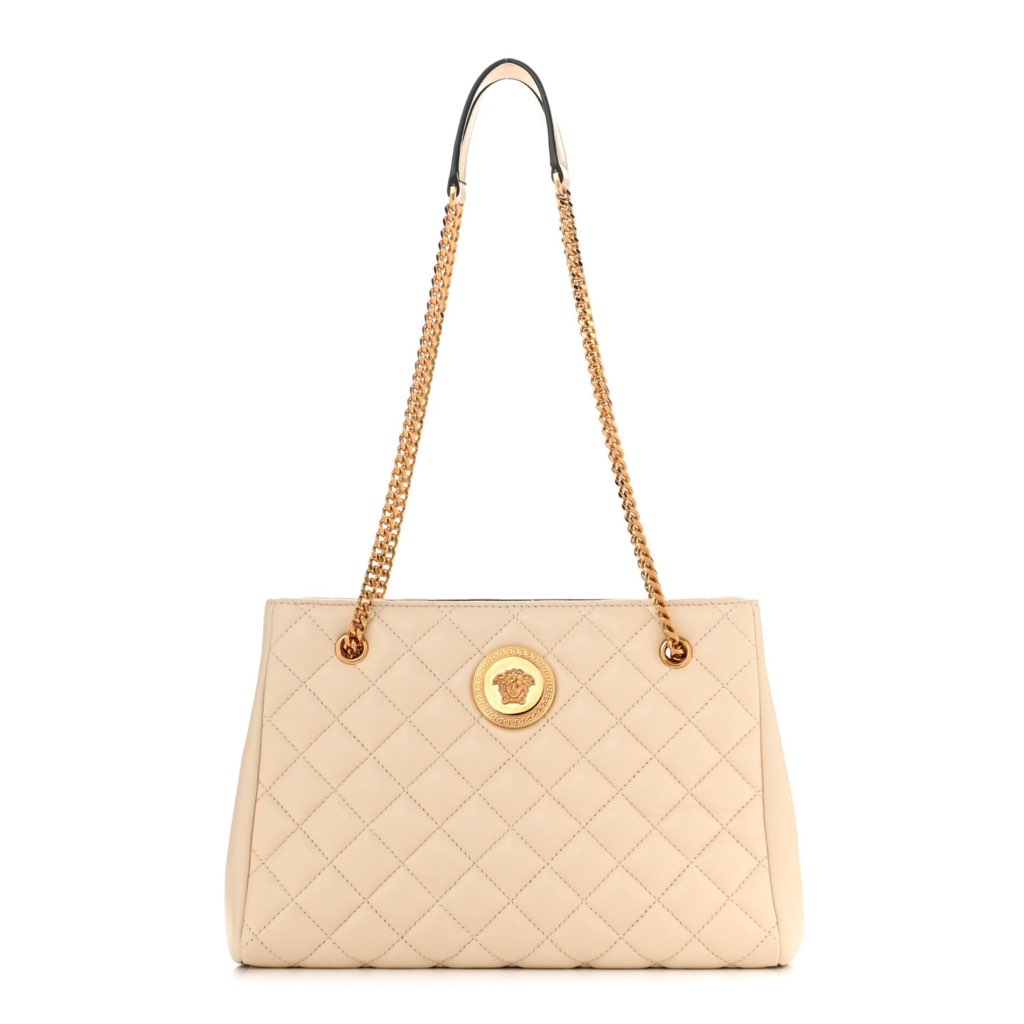 Versace Versace La Medusa Nappa Quilted Beige Leather Large Tote Bag