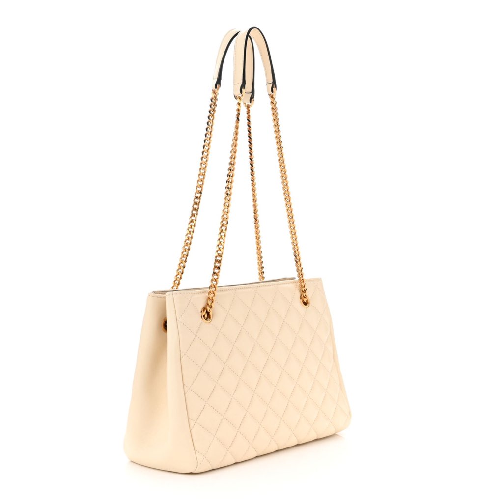 Versace Versace La Medusa Nappa Quilted Beige Leather Large Tote Bag - Back view
