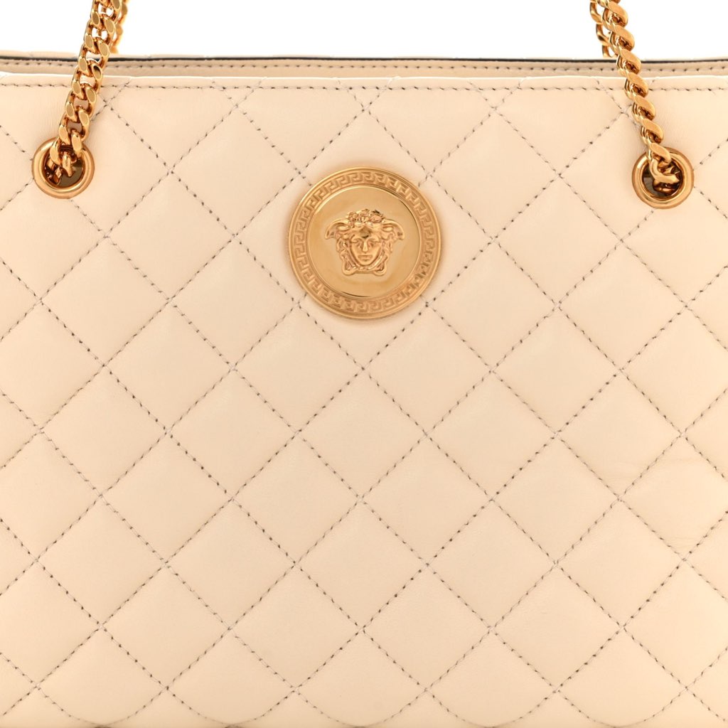 Versace Versace La Medusa Nappa Quilted Beige Leather Large Tote Bag - Detail 1