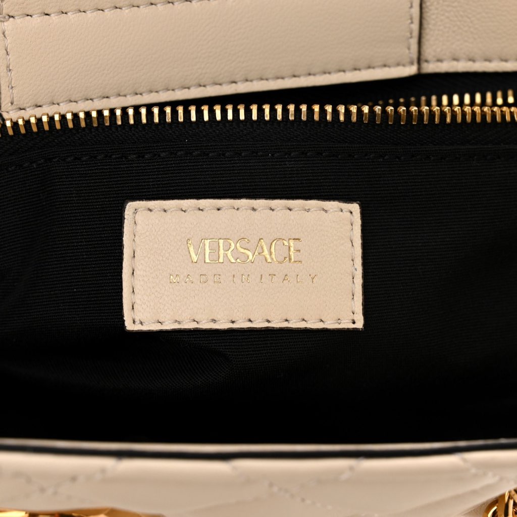 Versace Versace La Medusa Nappa Quilted Beige Leather Large Tote Bag - Image 10
